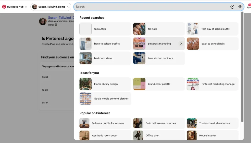 Pinterest SEO search interface